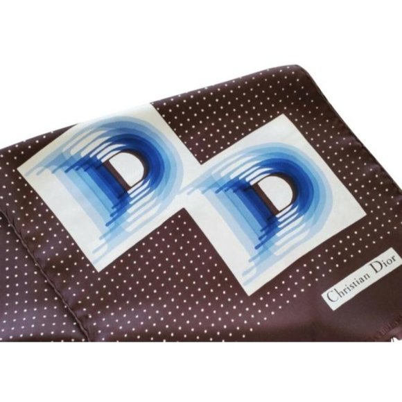 DIOR Blue Brown White Trotter Logo Silk Scarf - Picture 1 of 5